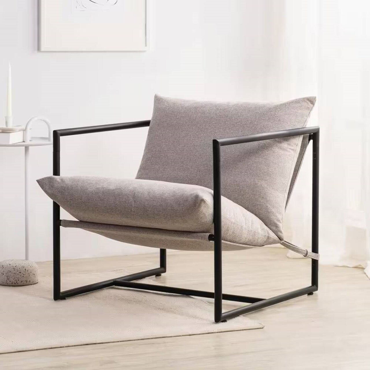 Fabric Foam Metal Square Accent Arm Chair with Removable Cushions